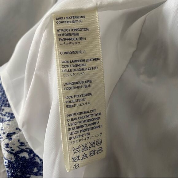 Rebecca Minkoff White and Blue Sequins Cropped Jacket with Leather Trim Size M - Picture 9 of 9